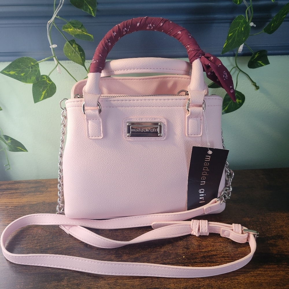 Madden Girl Pink Satchel Handbag Scarf Detail Faux Leather NWT Womens